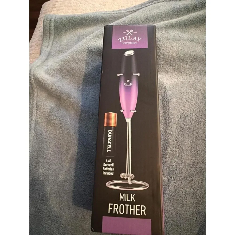 Zulay Kitchen Milk Frother Purple Gradient Handheld Coffee Mixer +4Duracell Batt